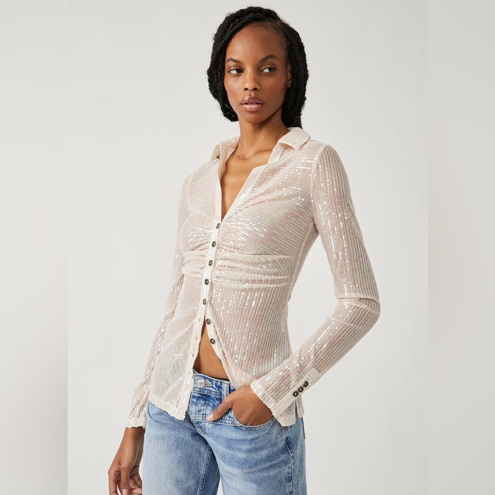 free people sequin shirtee champagne
